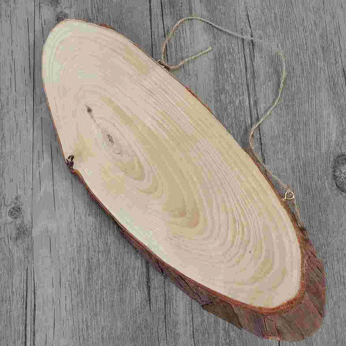 2Pcs Unfinished Oval Blank Wooden Disc Tree Log Slice Plaques with Rope for DIY Decoration Crafts Projects