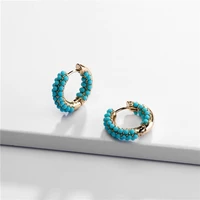 top quality copper casting pave glass pearl beads jeweled mini huggies hoop earring for women