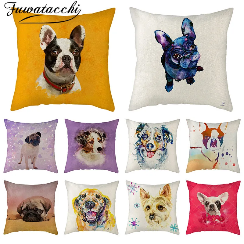 Льняная наволочка Fuwatacchi с изображением собаки для подушки милыми животными