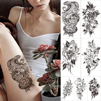 black waterproof temporary sleeve tatooo sticker snake wind lily rose flower leaf devil tattoo arm body art fake tatoo man girl