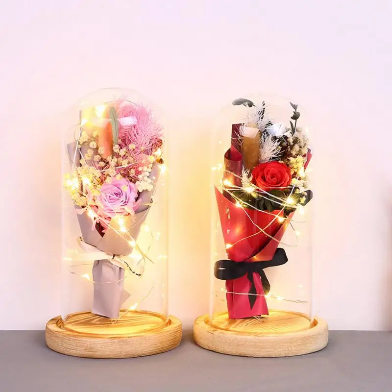 Стеклянная крышка для букета розы светодиодный Ной лампой Цветочные Бутылки