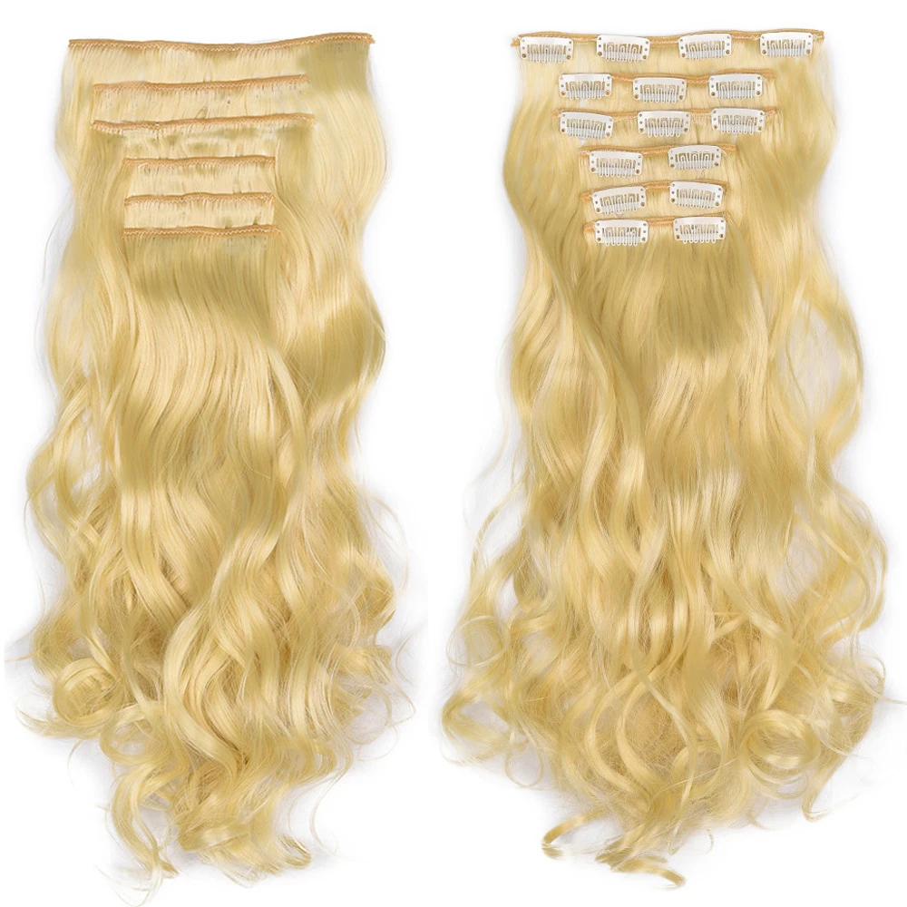 22Inch 16 Clips Long Synthetic Hair Clip In Hair Extension Heat Resistant Hairpiece Natural Wavy Hair Piece 6Pcs/Set