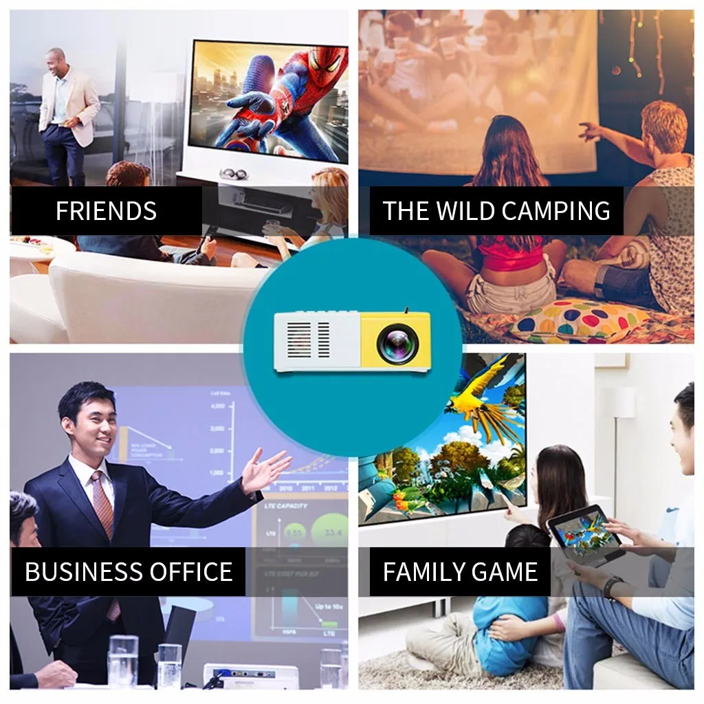 

Mini Projector J9 HD Home Projector Theater Support 1080P AV USB Micro SD Card USB Portable Pocket Beamer VS YG-300