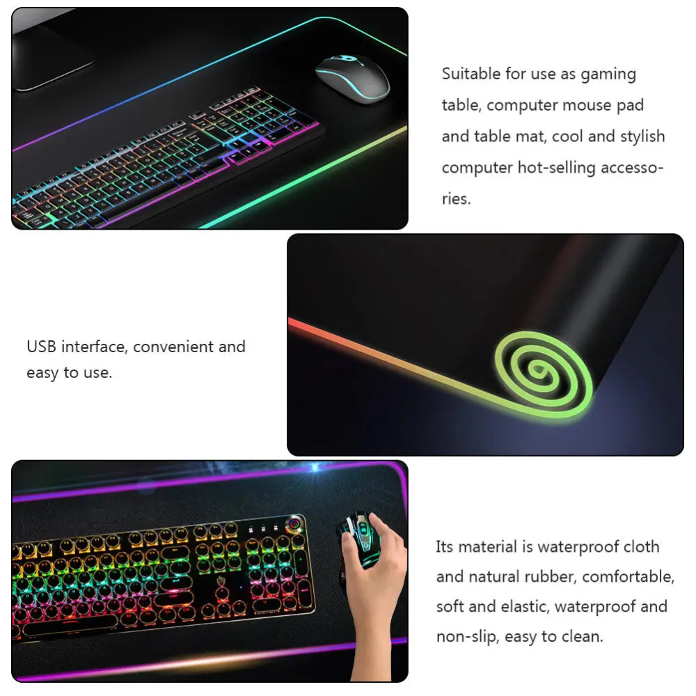

1Pc Gaming Pad Glowing Computer Mousepad Waterproof Computer Mat (Black)