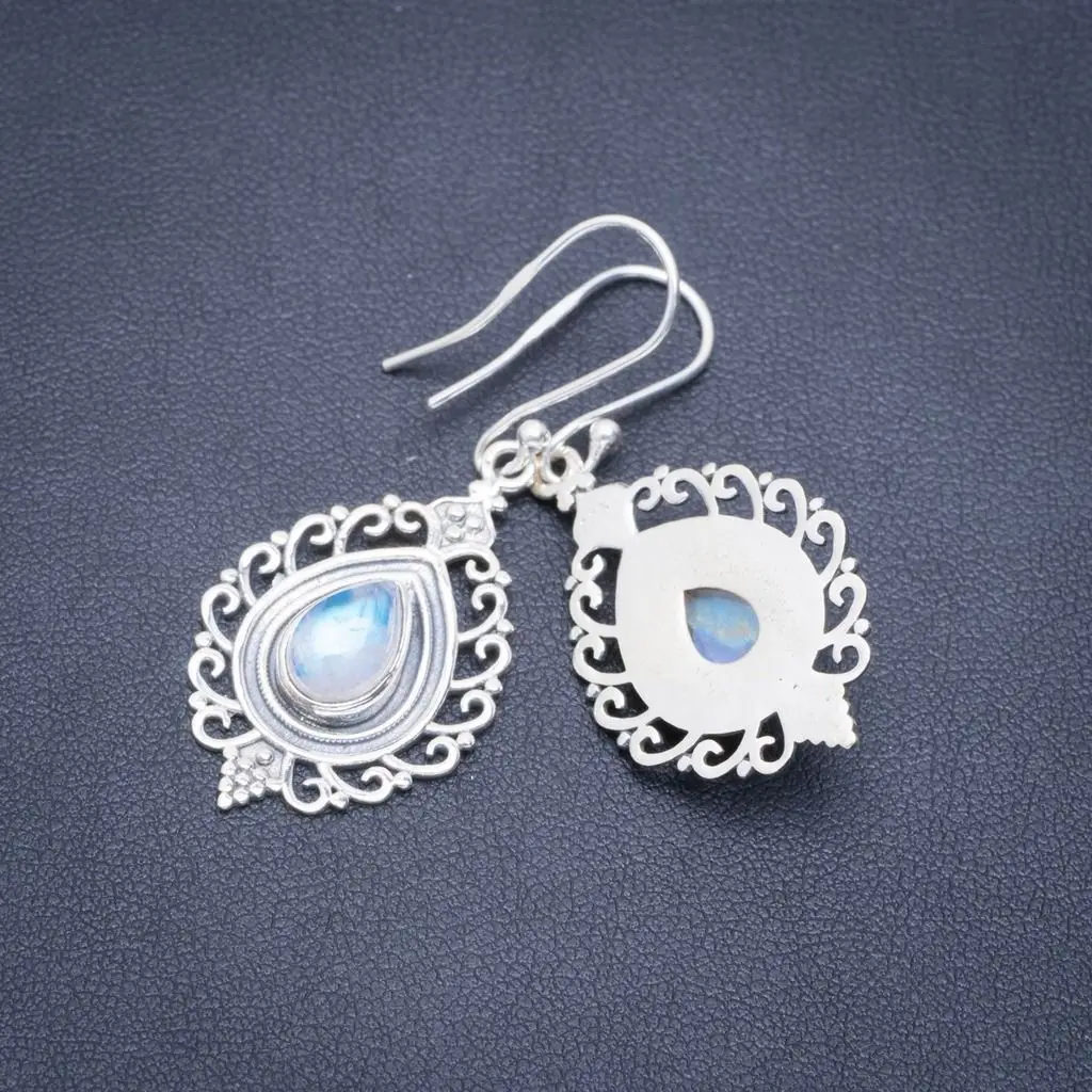 Серьги из серебра 925 пробы ручной работы натуральный Радужный Лунный Камень 1 75