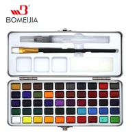 50 colors solid watercolor painting set portable metal box watercolor pigment shiny glitter metallic neon color for beginner