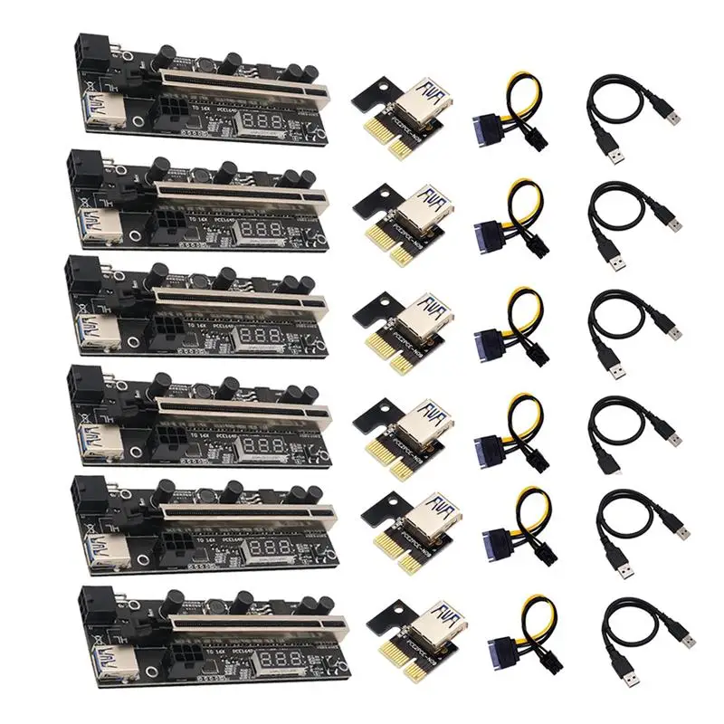 

PCIE Riser 1x To 16x Express Extension 6Pin Powered Riser Adapter Card With Temperature Sensor For Bitcoin GPU Mining Video Card