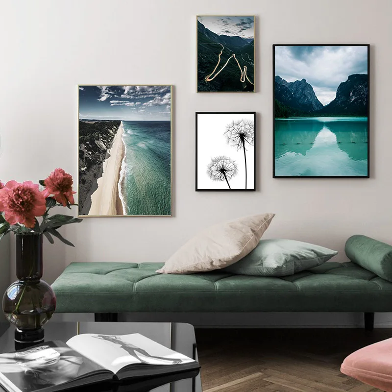 

Dandelion Mountain Lake Reflection Picture Nature Scandinavian Poster Nordic Decoration Landscape Print Wall Art Canvas Painting