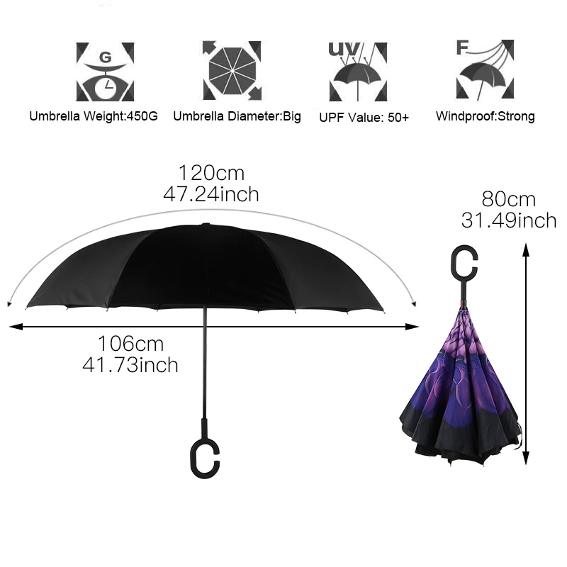Складной зонтик с обратной стороны двухслойные дождевые зонты для женщин