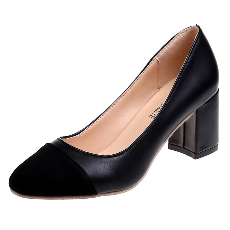 

Women Pumps High Heels Shoes Woman Mixed Color Slip-on Round Toe Mature Spring Autumn Ladies Footwear Shallow High Quality