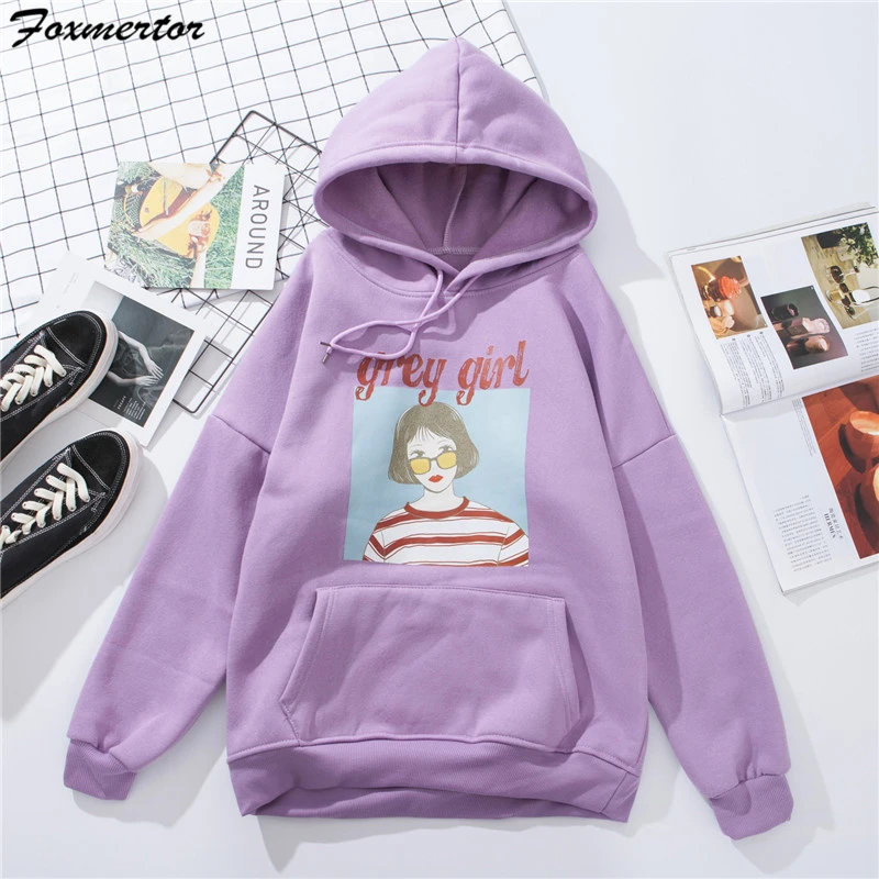 Purple 7 Теплая Женская толстовка с капюшоном, зимняя Толстовка свободного кроя, Женская Толстовка Harajuku с буквенным принтом, пуловер с длинным рукавом, более размера d, пальто с капюшоном - Цвет: Purple 7