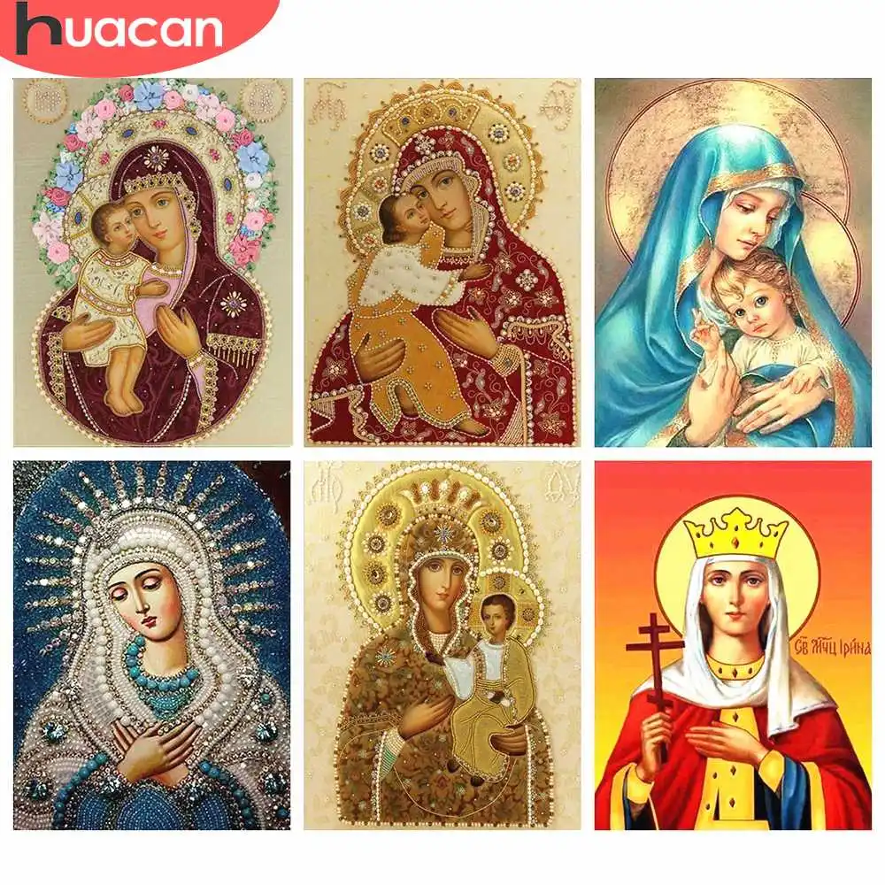 HUACAN 5D DIY алмазная живопись религиозная Алмазная вышивка Мадонна полная дрель квадратная Алмазная мозаика икона