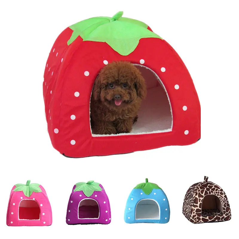 

Dog Bed Pet Cat House Kennel Mat Strawberry Soft Warm for small Medium dogs Plush Sleeping Cushion Portable Pets Accessories