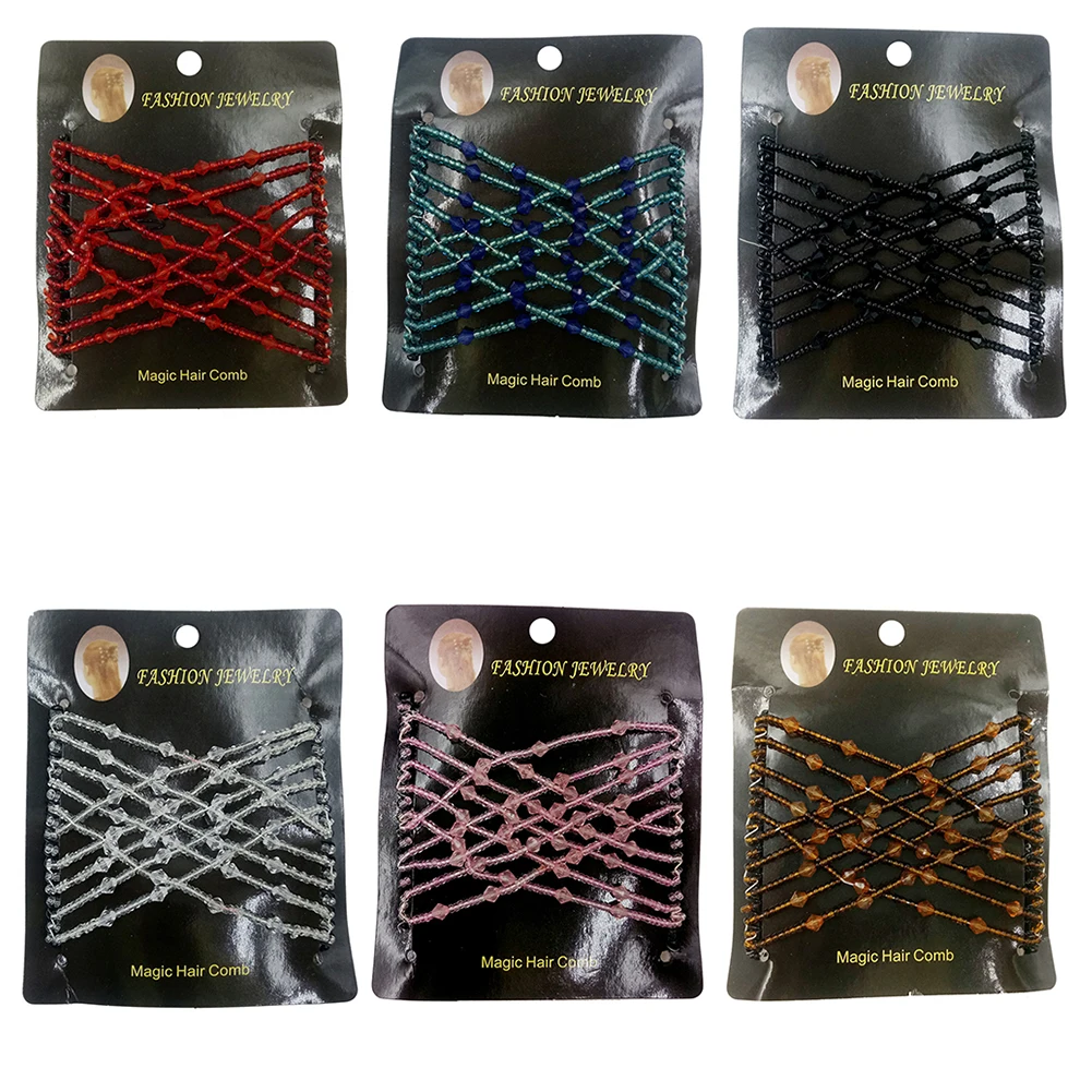 1 шт. расческа для волос растягивающаяся двойная заколка с бусинами эластичная