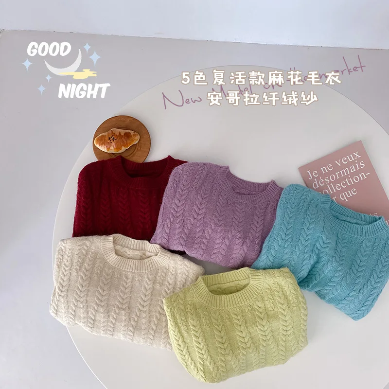 

Winter girls candy color knitted long sleeve sweaters Kids soft warm twisted pullovers base Tops