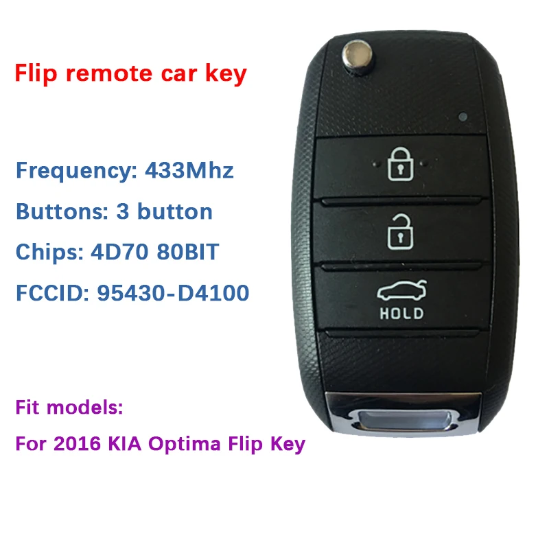 Оригинальный 3-кнопочный 433 МГц 2016 KIA Optima подлинный раскладной ключ 4D70 80BIT FCCID