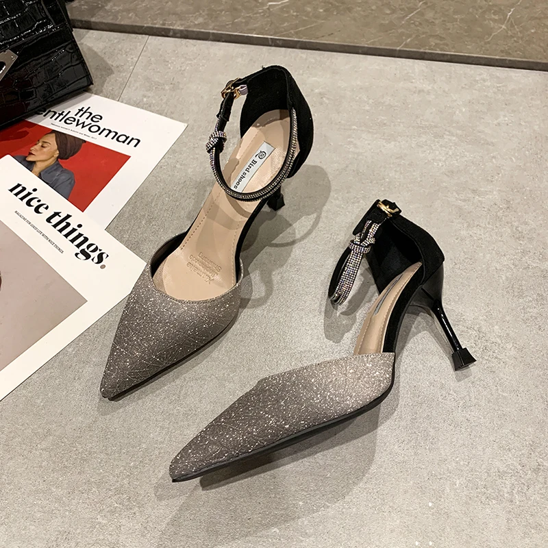 

YUKE High Heel Fashion Crystal Handmade Women Shoes Elegant Design Breathable Spring Autumn Bling Charming Lady Shoes