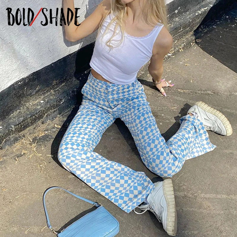 

Bold Shade Grunge Urban Style Trousers Plaid Print High Waist Patchwork Straight Pants Y2k Indie Streetwear 90s Skater Pants New