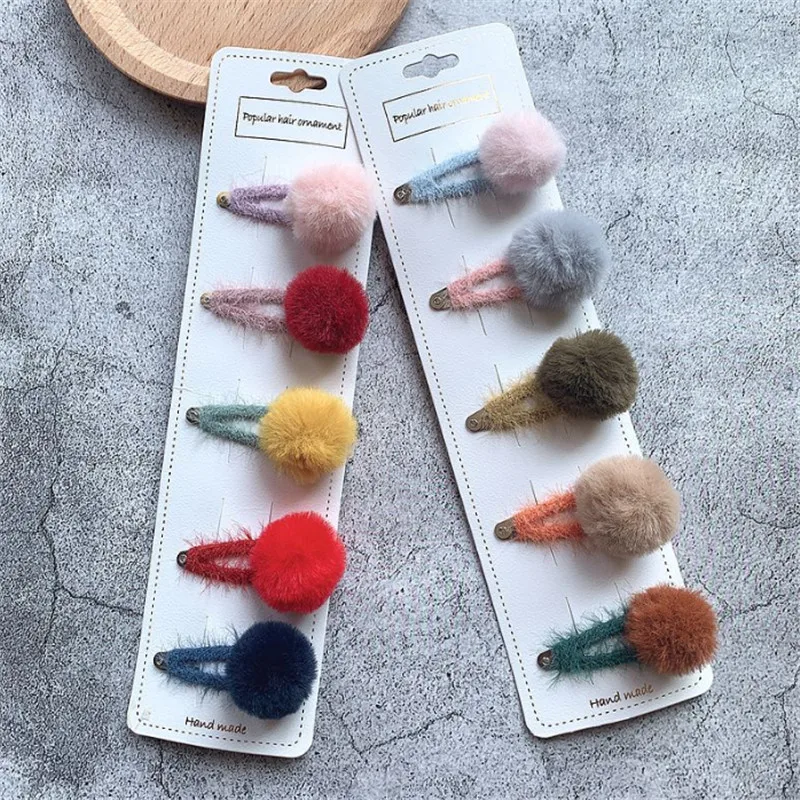 

20pc/lot Girls Hairpins Lovely Soft Fur Pompom Ball Gripper Hairball Pom Hairclips Children Hair Clip Hair Accessories