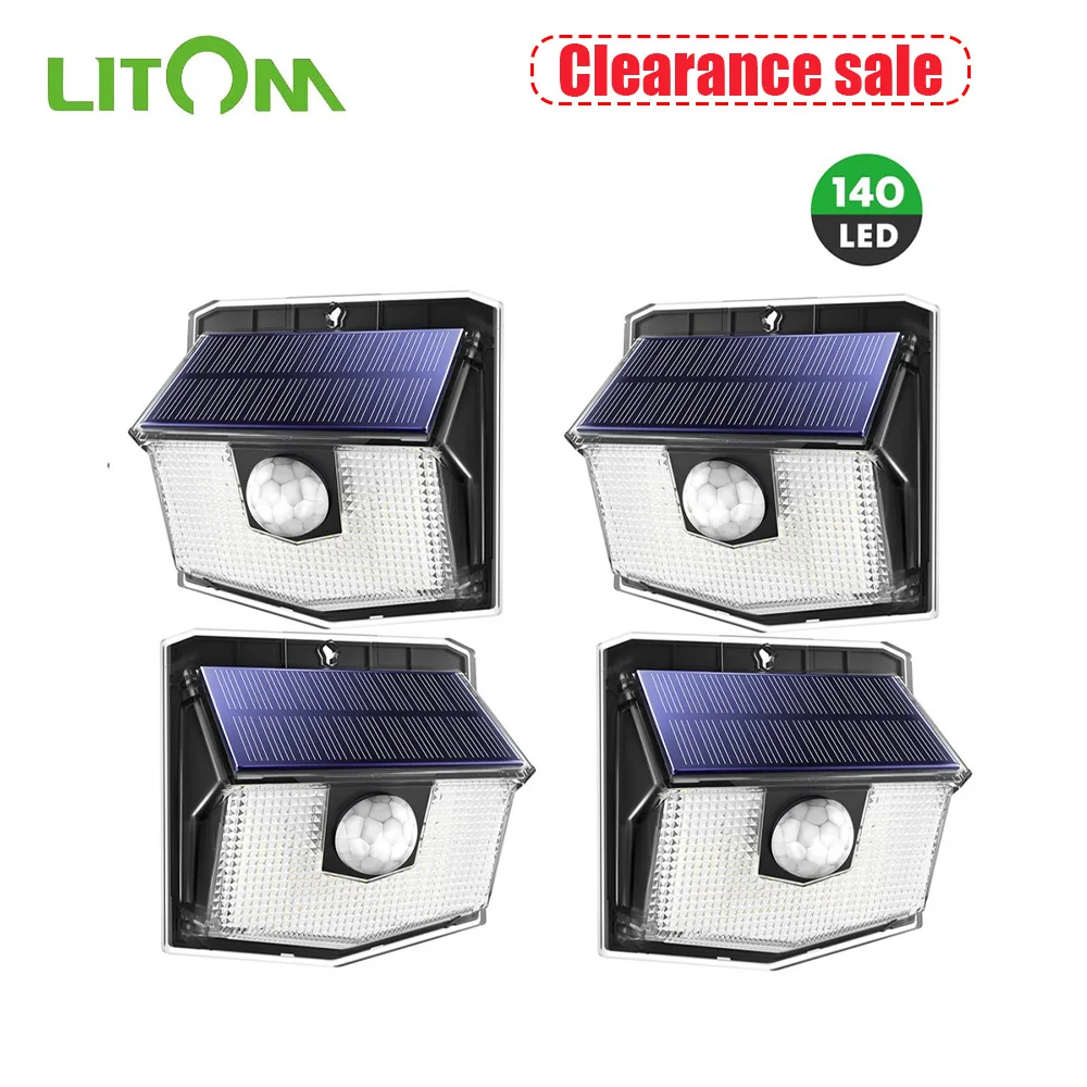 

LITOM 140 LED Solar Lights IPX7 Waterproof Outdoor Solar Lights with 3 Lighting Modes Wide Angle Super Bright Garden Lamps