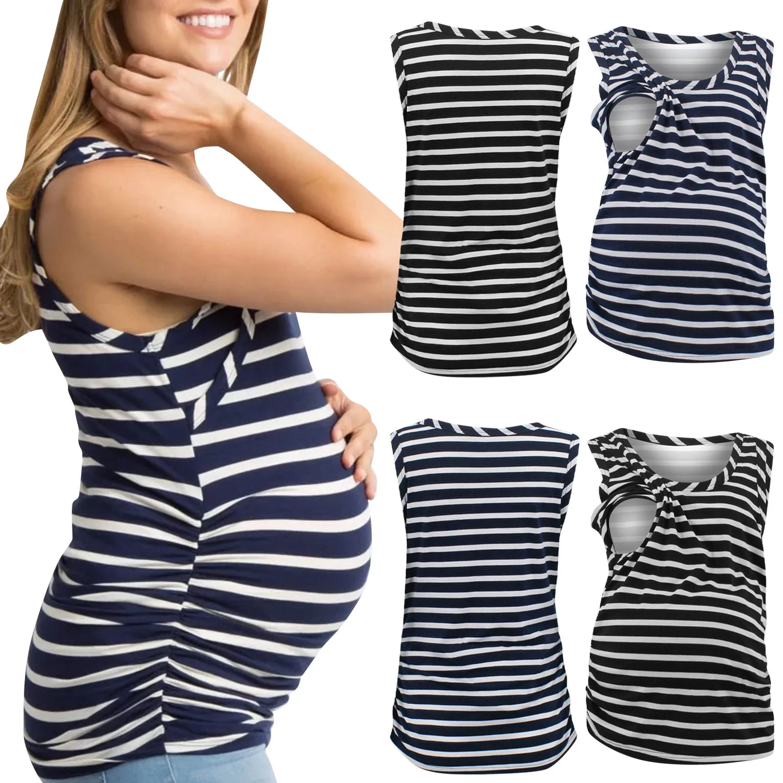 

Women Maternity Tanks Top Short Sleeve T-shirt Striped Pregnant Nursing Tops Summer Pregnancy Clothes одежда для беременных