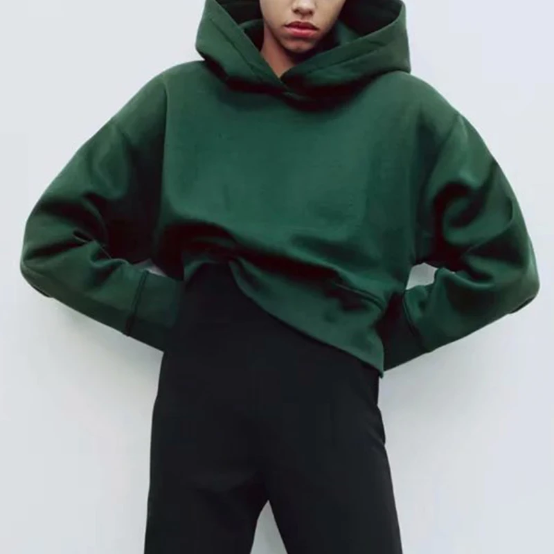 

Za Women Solid Casual Hooded Hoodie Long Sleeve Female Tops Loose Pullover Fleece Sweatshirt JXC2163
