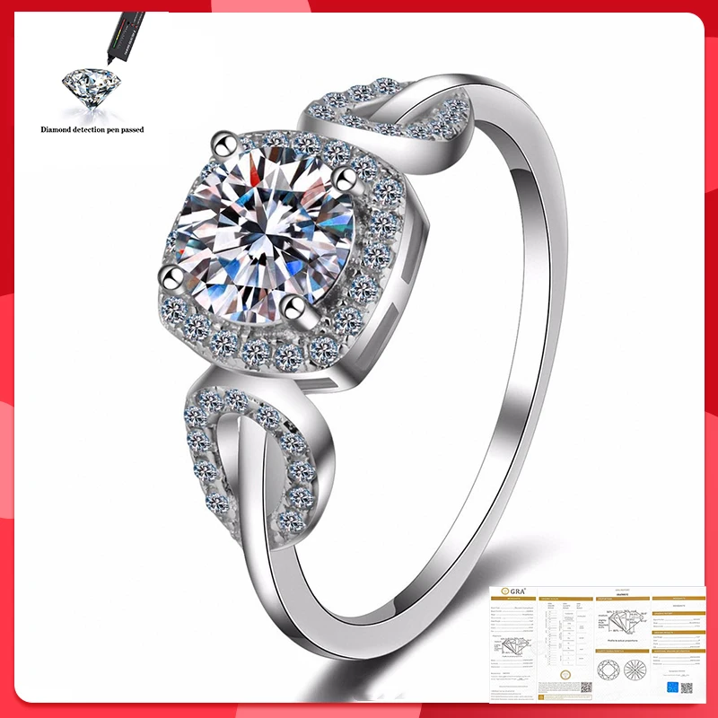 

6mm Moissanite Ring High Quality 100% S925 Pure Classic Silver Wedding Anniversary 0.8CT 1CT 2CT D Color VVS1 Ring Woman Gift