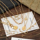 Ожерелье женское многослойное, из Золотого Металла, висячие, геометрической формы, 2021