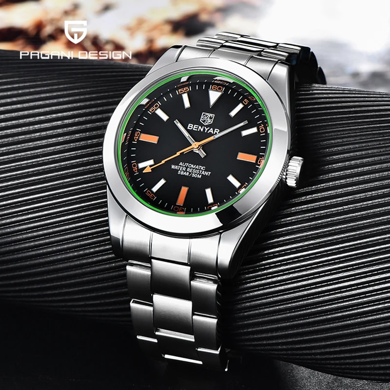 

BENYAR Top Business Fashion Brand Mechanical Automatic Watch Mechanical Automatic Men Watch Stainless Steel Calendar Waterproof