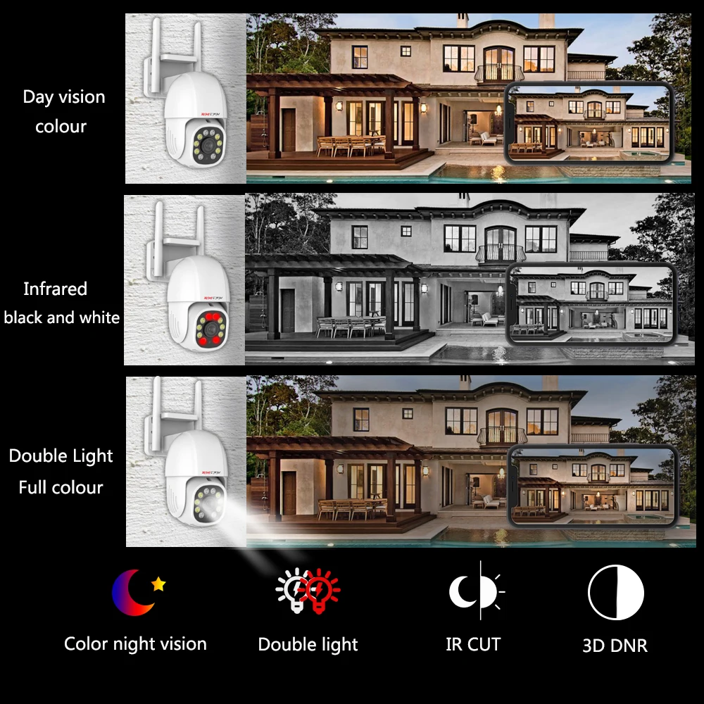 4K Wifi IP Camera Surveillance Smart Home Security 360 Degree Rotation Double Light Full Color Night Vision Wireless Out Door |