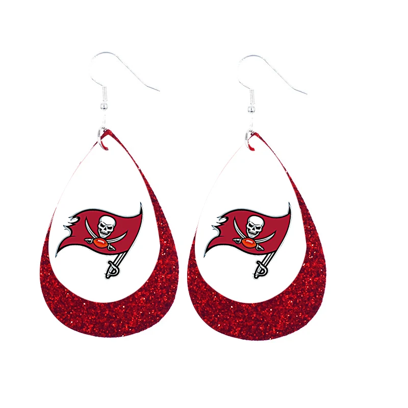 

New Print Football Fans Faux Leather Earrings Layered Glitter Lightweight Teardrop Earrings Make Your Order