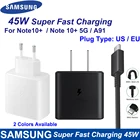 Зарядное устройство Samsung Note10 Plus для ЕССША, дорожный адаптер USB Pd Pss для Galaxy A91, A71, S20 + 15 В, 3 А, 45 Вт