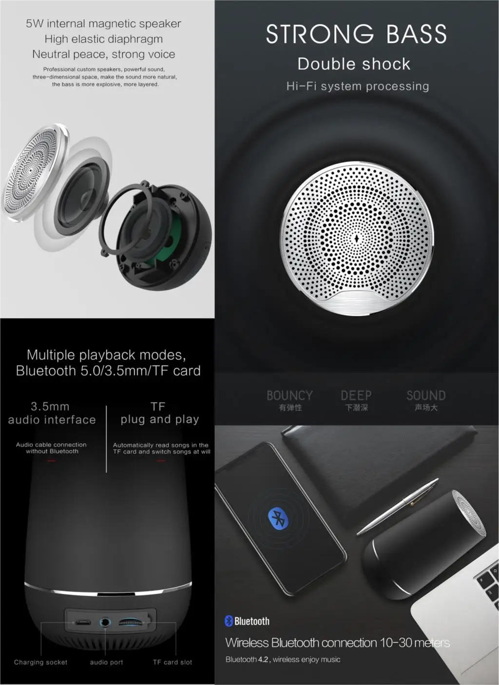 Bluetooth Speakers Mini Wireless 3D Surround Bass Professional Active Portable Speaker Smart Audio Computer Waterproof | Электроника