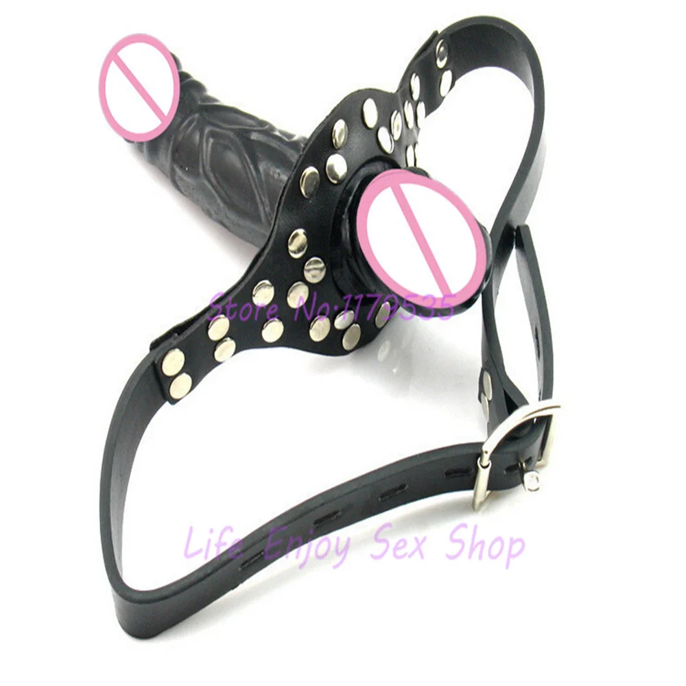 Двойной страпон фаллоимитатор с открытым ртом кляп шар кожаная портупея