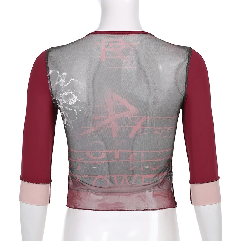 

Hand-Painted Printed Summer Y2k Crop Top Fashion Half Sleeve Women's Mesh T-Shirt For Girls 2021Kawaii See Through Tee Shirt