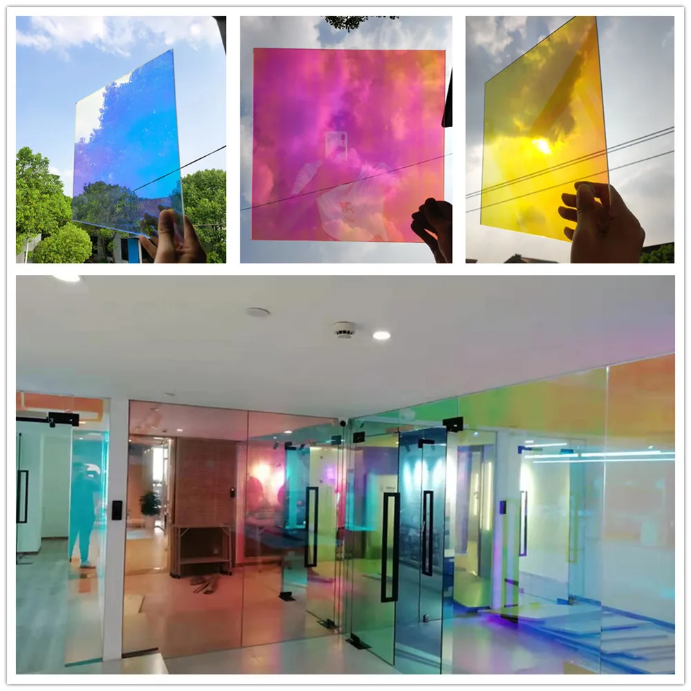 

Dichroic Film SUNICE 100/200/300CMx45CM Rainbow Colored Stained Glass Film Home Decorative Film Party Light Box Decor Store Foil