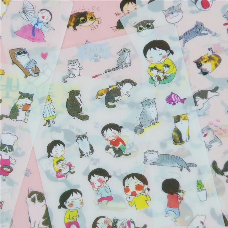 6 шт./упак. корейские канцелярские товары оптом милый кот Прозрачный фон стикеры