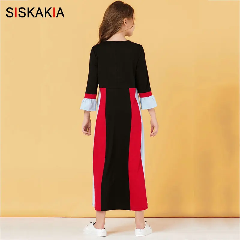 Siskakia Mama And Daughter Dress Long Family Matching Outfits Mother Big Girls Maxi Dresses Cotton Color Block Floral Embroidery | Мать и