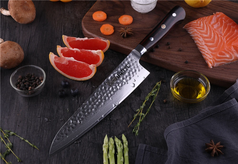8 дюймов японский дамасский стальной нож шеф-повара Gyuto кухонные ножи профессиональный молоток лезвие для суши лосось ломтик классические столовые приборы