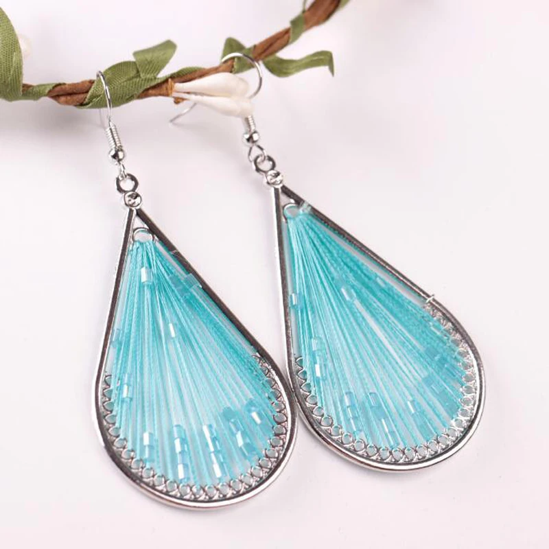 Серьги женские ручной работы узел нить висячие серьги крючки в форме листа Перу