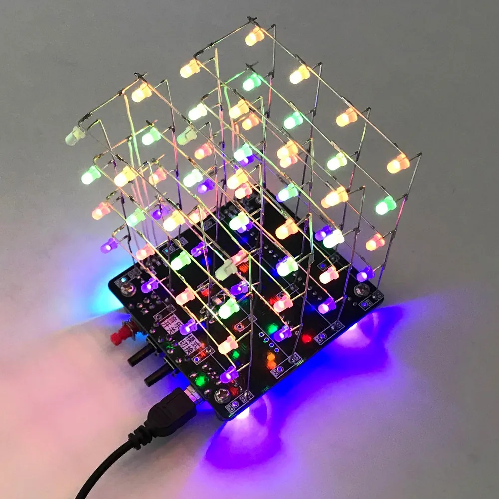 DIY Kit 3D светильник кубик 4x4x4 3D4 светодиодный куб RGB Аудио спектра Дисплей красочные