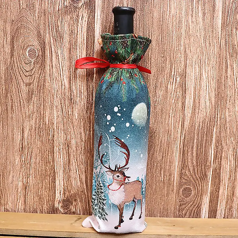 1pcs New Year Christmas Wine Bottle Dust Cover Bag Santa Claus Noel Dinner Table Decor Christmas Decorations for Home