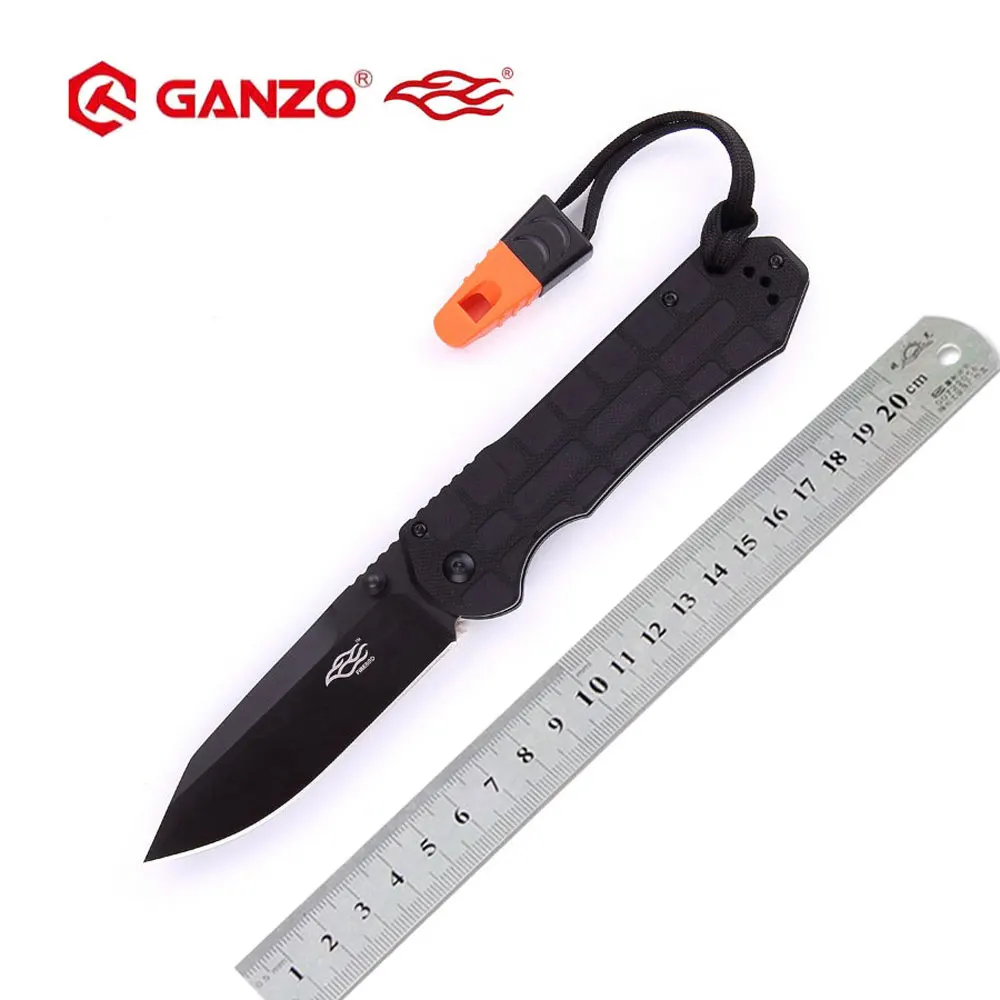 58-60HRC Ganzo G7453P 440C G10 ручка со свистком складной нож выживания походный инструмент карманный нож тактический edc Открытый инструмент - Цвет: Черный