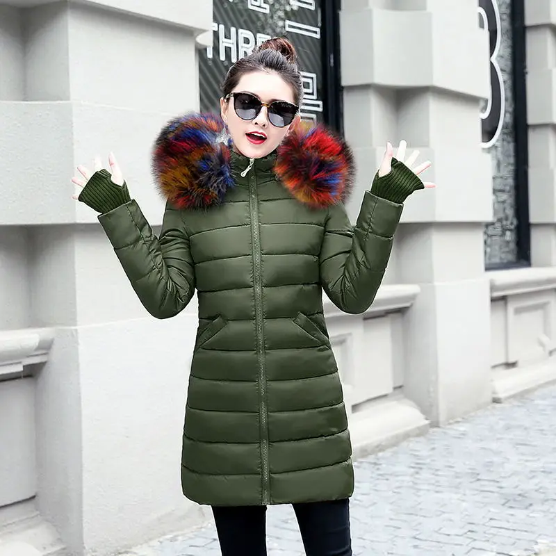 army green 3 Новинка, женские парки с большим мехом, Женское зимнее пальто, толстая хлопковая зимняя куртка, женская верхняя одежда, парки для женщин, зимний пуховик - Цвет: army green 3