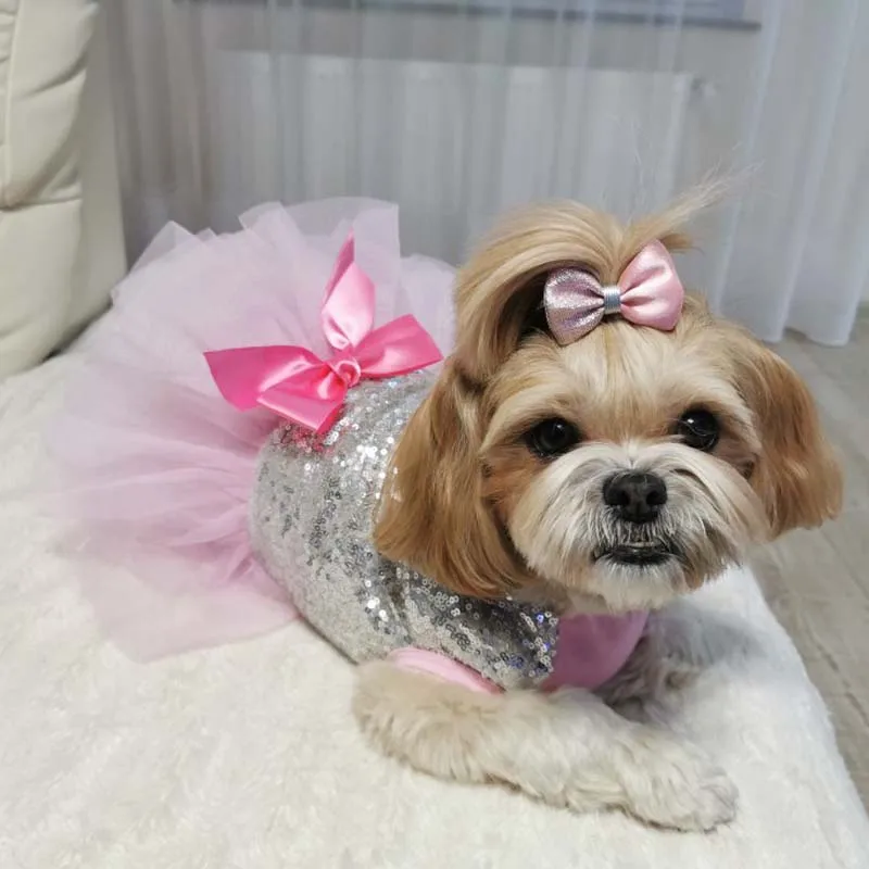 Платье для собаки розовое золото кружевные платья принцессы маленьких щенков