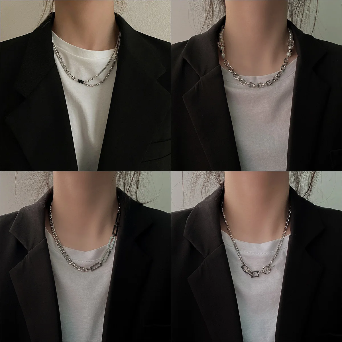 

Cosysail Multi-layer Titanium Steel Chain Necklace for Female Men Hip Hop Geometry Imitation pearls Necklace Ins Jewelry 2022