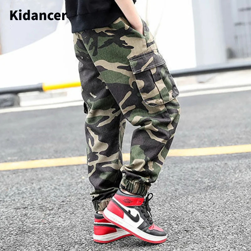 Брендовые камуфляжные штаны тренировочные для мальчиков подростков Хлопковые