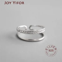 smooth face 925 sterling silver open rings double layer zircon adjustable finger rings korea style silver jewelry new year gift