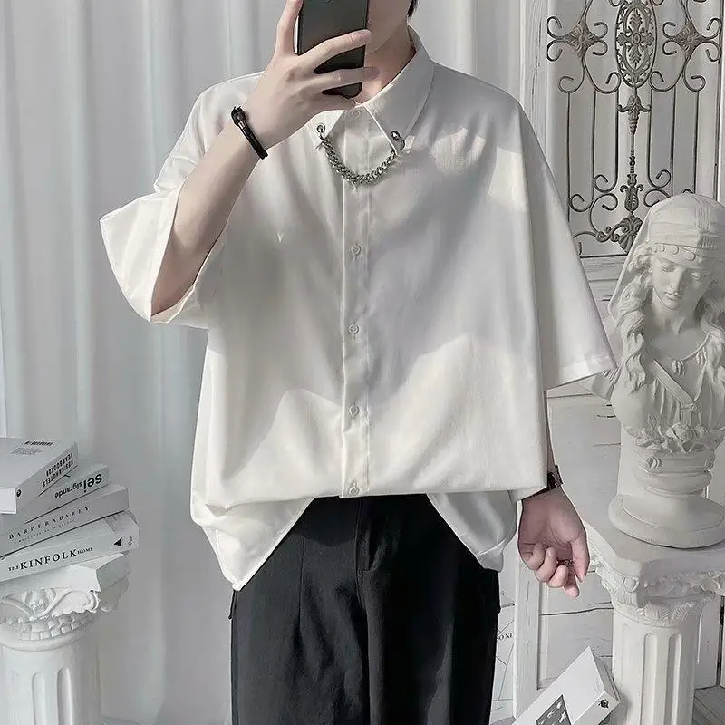Casual Shirts Oversize Couples Simple Basic Tops Male Streetwear Clothing Men Summer Hip Hop Fashion Chain All-match Korean Chic