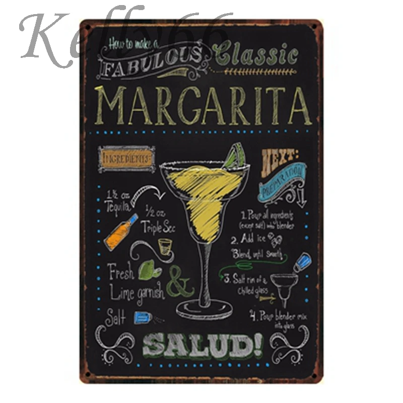 Коктейльное пиво Маргарита Mojito Martini Mimosa [Kelly66] жестяной плакат домашний декор паб